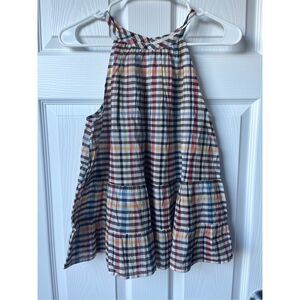 Loft Tank Top Bouse XS Women's Yellow Red Black Plaid NEW Oversized